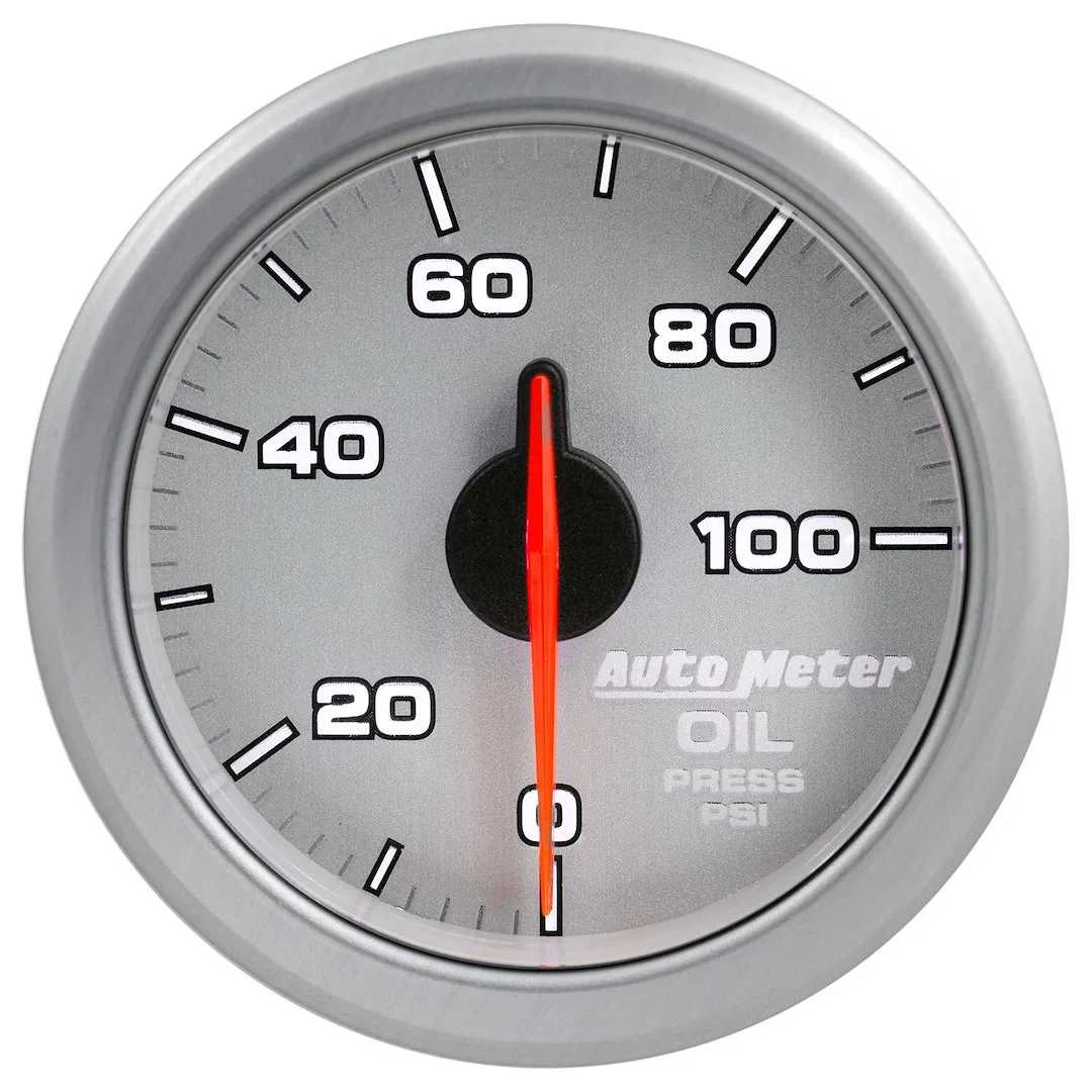 9152-UL – AUTO METER Gauge Oil Pressure, 2-1/16 Inch Short Sweep Electric 0-100 PSI White and Silver Face/ Silver Bez...